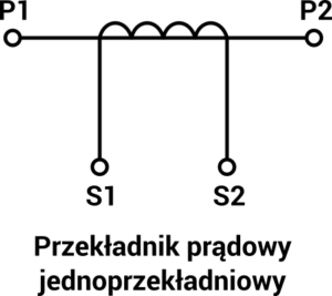 Schemat przekładnika prądowego z zaczepem w uzwojeniu wtórnym Schemat przekłądnika prądowego jednordzeniowego