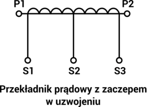 Schemat przekładnika prądowego z zaczepem w uzwojeniu wtórnym