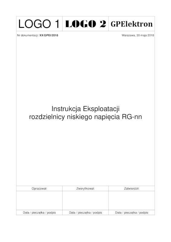 Przykładowa instrukcja eksploatacji - strona tytułowa